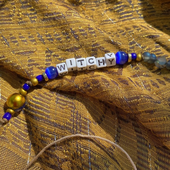 Handmade Blue & Gold WITCHY WOO Wrap Bracelet w New & Upcycled Beads - Picture 3 of 6